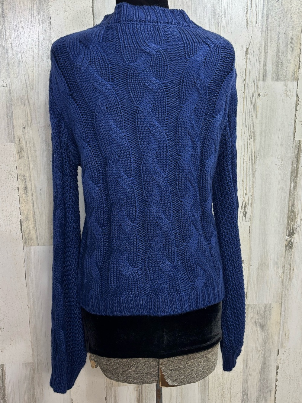 For Love And Lemons Navy Cable V-Neck Zip Sweater - Picture 4 of 9